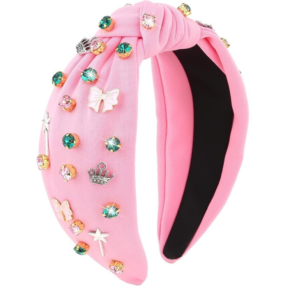 Cotton Witch Headband for Women with Crown and Rhinestones, Halloween Party